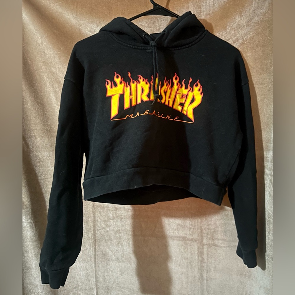 Thrasher Black Cropped Hoodie - (Size XS)